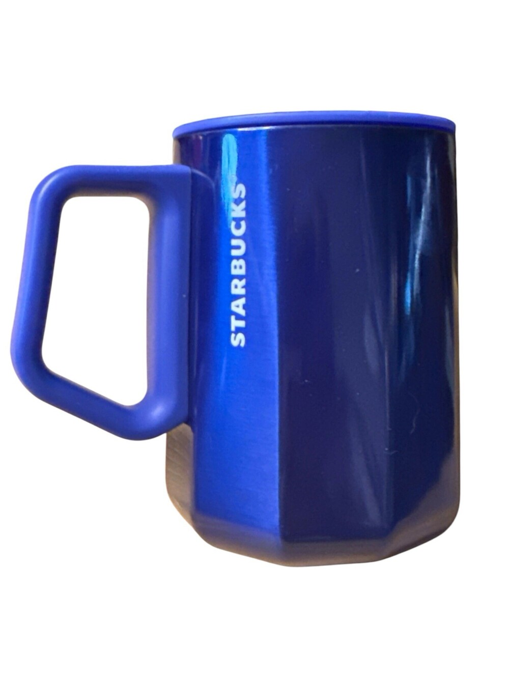 Starbucks Coffee Mug Gloss Blue Stainless Steel Cup with Lid 12oz New